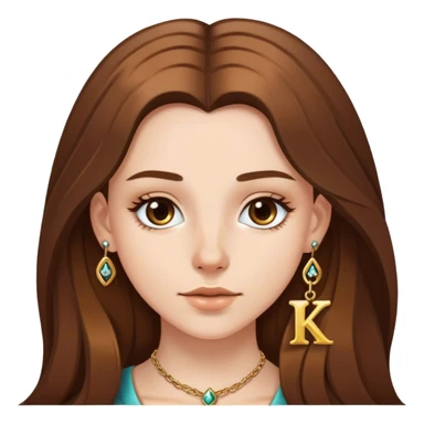 white girl with long brown hair very pretty with gold nose ring and a necklace with the initial K sticker
