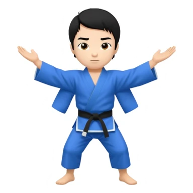 Без улыбки,Кимоно синий для дзюдо мальчик с черными волосами все тело черный пояс     Волосы на , добрый sticker