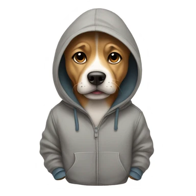 Dog wearing hoodie with hood on and paws in his hoodie pockets sticker