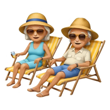 an emoji that shows elderly one woman and one man, both are retired and are lying in sun-chairs at the beach to recover from retiring-stress sticker