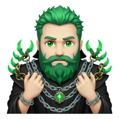 hades greek god with green flames and beard with chains on his arms and neck sticker