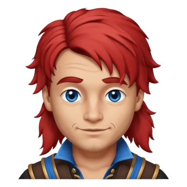 flirting french pirate with a chin dimple blue eyes and hair that fades from red to brown and a wolfcut hairstyle sticker