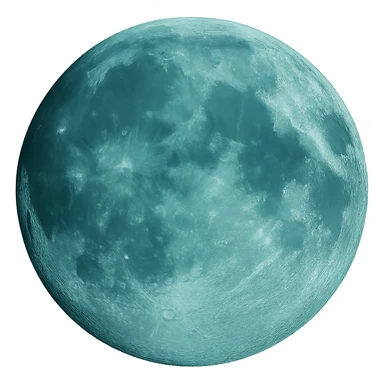Make this full moon more realistic by adding crater details and soft shadows, keeping the dark cyan color. No background, transparent. sticker