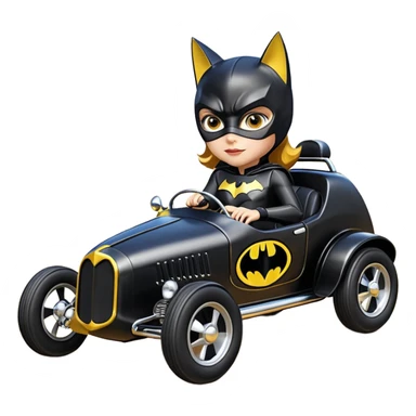 Hot racing action BatGirl’s sixty’s tv show 1932 stealth retro cat burglar sporty petite off-road pursuit mobile cruiser car (reclined and relaxed seating position and attitude) sticker