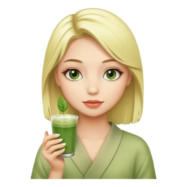 Blond girl with makeup on holding cold matcha sticker