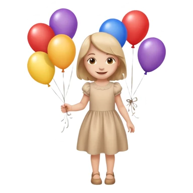 birthday small  girl in biege dress + baloons sticker