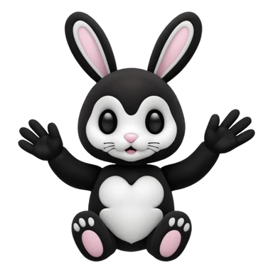 Emoji pour twitch d'une peluche lapin squelette noir qui dit bonjour sticker