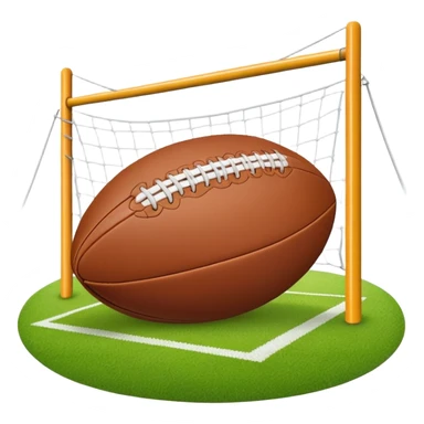 A rugby ball resting on a grassy field, with goalposts in the background. The scene captures the essence of the sport, with the field clearly marked and ready for a game, highlighting the intensity and teamwork of rugby. sticker
