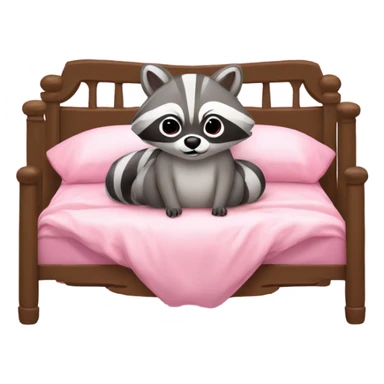 princess style bed with sleeping cute racoon wearing pink bow on head in it sticker