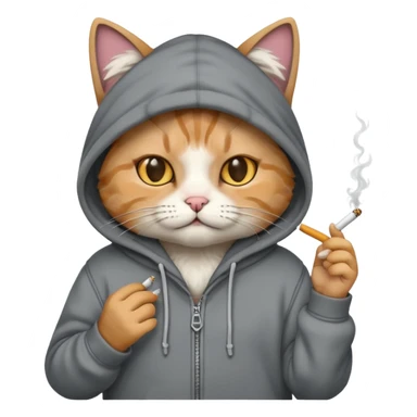 cat with a hoodie and a cigarette sticker