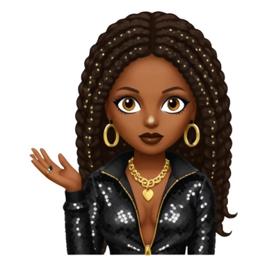 Foxy Brown, Rapper with dark brown hair, black sequin outfit sticker
