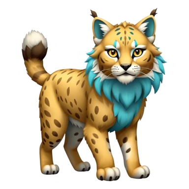 Yellow and cyan Electric-type Bobcat-Lynx-Lion-Fakémon full body sticker