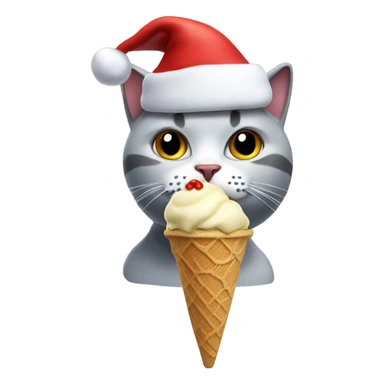 Cat eating ice cream wearing a Santa hat sticker
