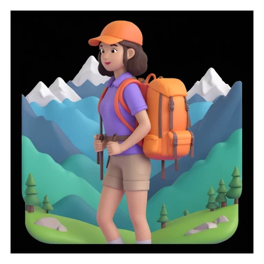 portrait of girl back packing mountains in background, close up pose sticker