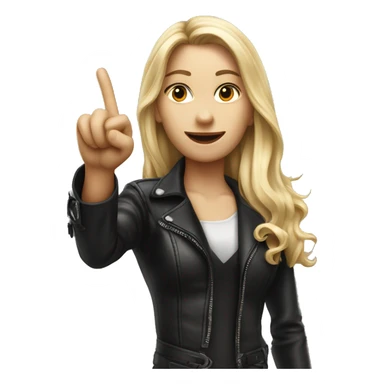 Blonde women with LONG HAIR, in Leather cloth, POINTING YOU FORWARD with her HAND with INDEX FINGER, Hyper Realistic sticker