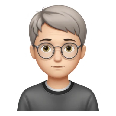 GREY HAUR teen boy with medium short middle parted hair, GREY eyes, round Glasses looking judging to the Side sticker