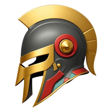 A stylized Trojan helmet emblem shown in side profile, featuring a sleek, angular shape with a crest on top and a face guard extending downward. The helmet is dark gray with subtle metallic shading and a thin gold accent line.  sticker