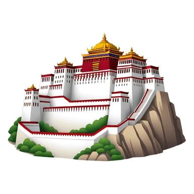 Tibetan Potala Palace Lhasa, simplified emoji style with bold outlines and bright colors, cartoon style white and red palace sticker