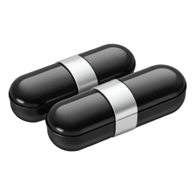 Minimalistic futuristic black medicine pills pack emoji, metallic black and white, reflective sleek surfaces, flat vector design, high-tech clean UI icon sticker