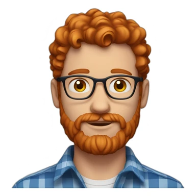 man. around 25. redhead. blue eyes. short mid curly hair. with beard and glasses. scarlet checked shirt sticker