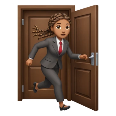 brown skinned female with braids in business attire running out of door sticker