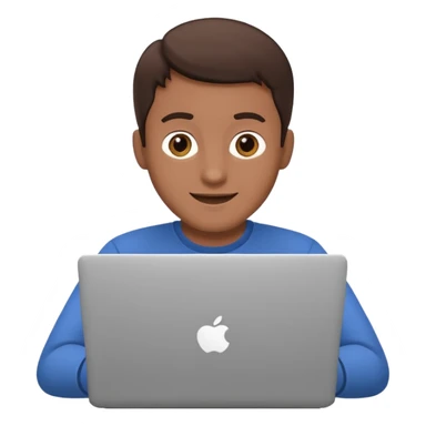 happy man on laptop with brunette skin color sticker