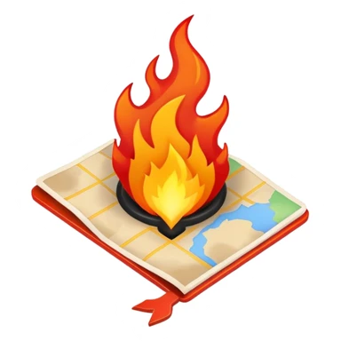 A map location pin marker on fire with flames coming out the top sticker