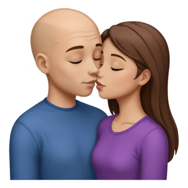 Tall Bald boy kissing a girl who has straight brown hair and is shorter than him sticker