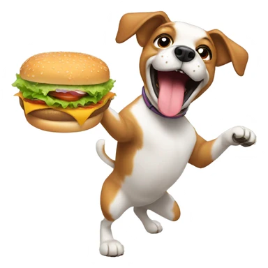 Dog dancing while eating a burger  sticker