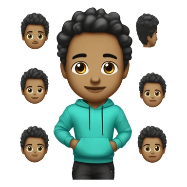 Garçon aux cheveux ondulé brun mèche de cheveux blanche à gauche yeux turquoises porte un sweat-shirt noir et trois piercings noir à l'oreille droite  sticker