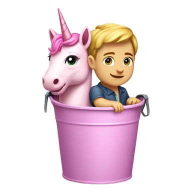 A Caucasian Burnett, baby riding a pink unicorn in a bucket sticker