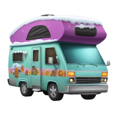 very expensive but haunted horror dream rv camper for Scooby Doo and the kids in the gang and Barbie while it’s cold and snowing hard outside. A Spare Tire with it’s cover is attached to front of the vehicle.  sticker