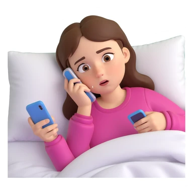 A girl lying in bed, staying up late playing on her phone. She looks exhausted, with dark circles under her eyes and appears very tired sticker