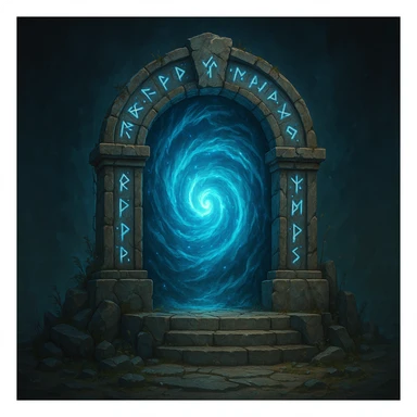 a really cool portal, ancient stone arch, magical runes, mystical style sticker