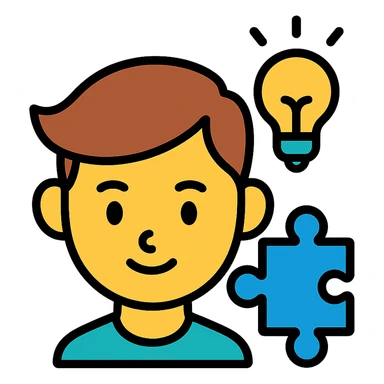 boy’s face with a puzzle piece and lightbulb, representing genius sticker
