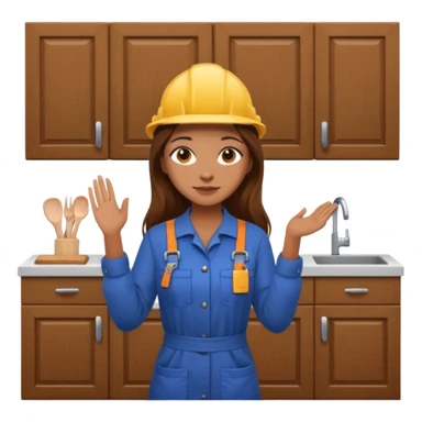 beautiful girl with long brown hair constructing new kitchen cabinets sticker