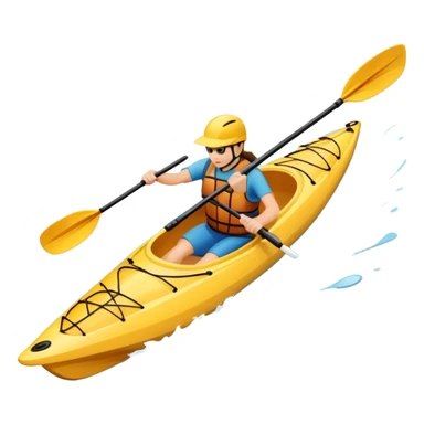 An icon showing a close-up of a kayak gliding over rippling water, with a double-bladed paddle in motion and splashes around. The sleek shape of the boat and dynamic strokes highlight the speed and precision of kayaking. Transparent background emphasizes the energy of the sport. sticker