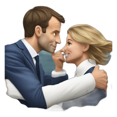 Emmanuel Macron qui fait un bisou à marine le Penn sticker