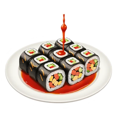 Maki rolls with sauce on top in a plate sticker