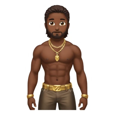  Omarion with long dark brown hair, shirtless with necklace, metallic brown pants sticker