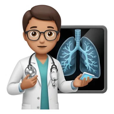 A 3D cartoon doctor examining a lung X-ray on a lightboard, medical room background, Memoji-style realism. sticker
