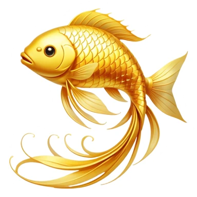 Mystical golden fish flowing in an omega shape, with its body transforming into streams of radiant energy that connect to a brain, heart, and joints. The fish appears magical and ethereal, with glowing scales and a luminous aura representing the essential nutrients of omega-3. sticker