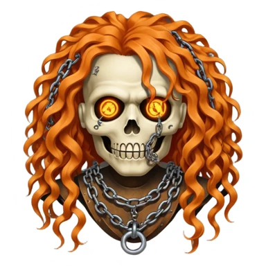 steam-punk Megadeth - iconic corpse made of rusty metal with chains on its teeth, huge curly orange hair sticker