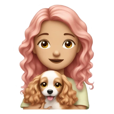 Please create a girl who hugs her pet doggie. The girl has a cute face and so does the doggie. The girl has light skin, blue eyes and pink wavy long hair. sticker