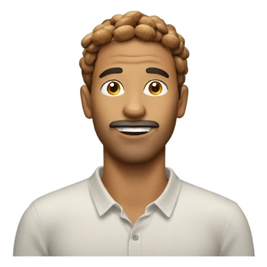 Man with a pack of nuts hanging from chin sticker