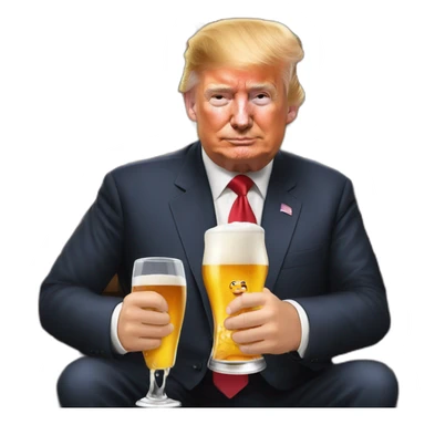 Vladimir Poutine bois une bière avec Trump sticker