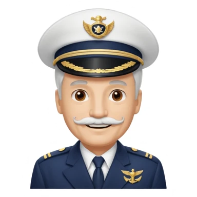 A light-skinned mid-aged man with brown eyes and white mustache, smiling while wearing a white captain’s hat with a navy emblem. sticker