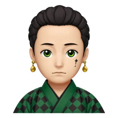 Tanjiro Kamado from Demon Slayer with black and green checkered haori and hanafuda earrings sticker