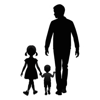 child silhouette walking away from a larger parent silhouette sticker