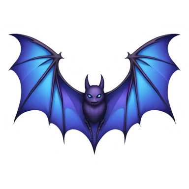 Dark fantasy bat wings, symmetrical, sharp edges, deep black with subtle blue-purple highlights, realistic, high detail, isolated on black background sticker